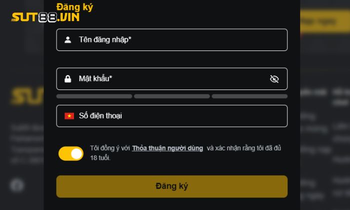 Nhập đầy đủ và chính xác các thông tin cần thiết để đăng ký Sut88