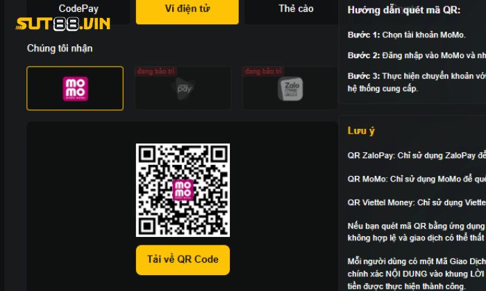 Người chơi có thể lựa chọn hình thức nạp tiền qua ví điện tử
