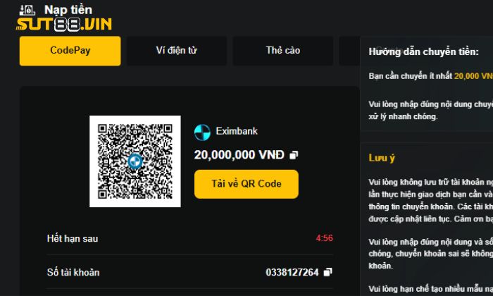 Người chơi lựa chọn phương thức nạp tiền Sut88 thuận tiện 